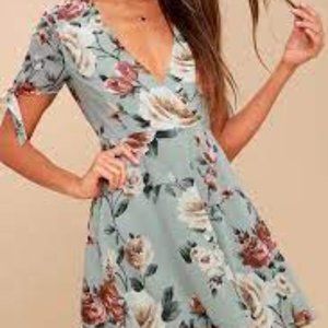 Lulus Botany Sage Green Floral Print Skater Dress